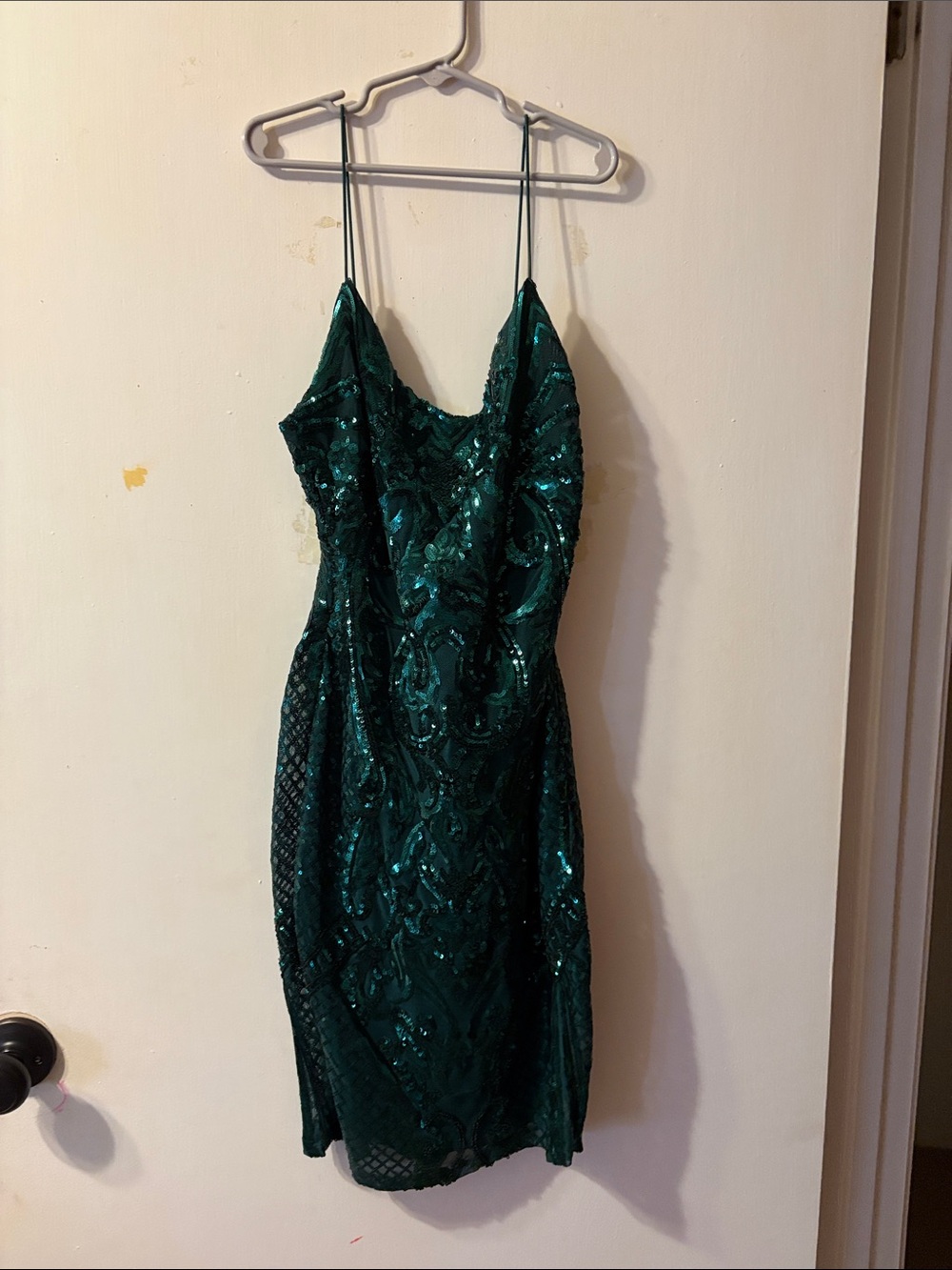 Green Sequin Slip Mini Dress with Spaghetti Straps